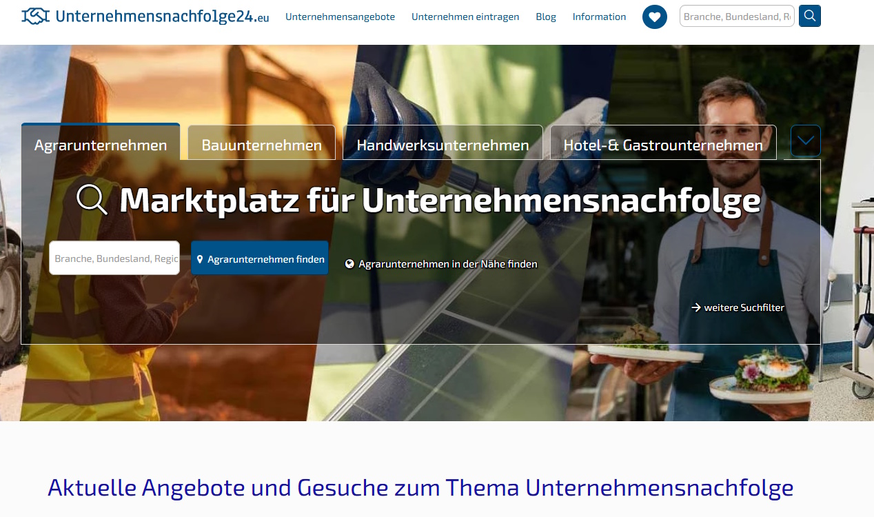 Beratung Unternehmensnachfolge : Marktplatz für Unternehmensnachfolge für alle Branchen - Unternehmensnachfolge24.eu